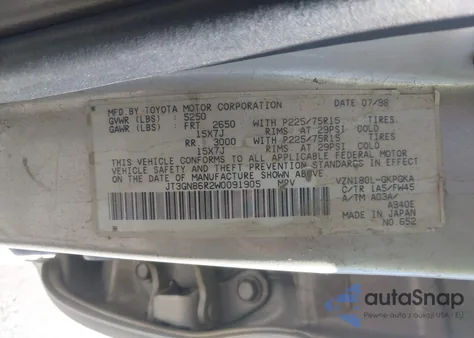 1998 Toyota 4Runner Sr5 V6 from USA, damaged, VIN JT3GN86R2W0091905